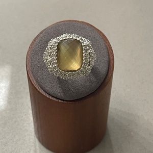 Judith Ripka Sterling Silver Ring with Center Gold Doublet/Diamonique around